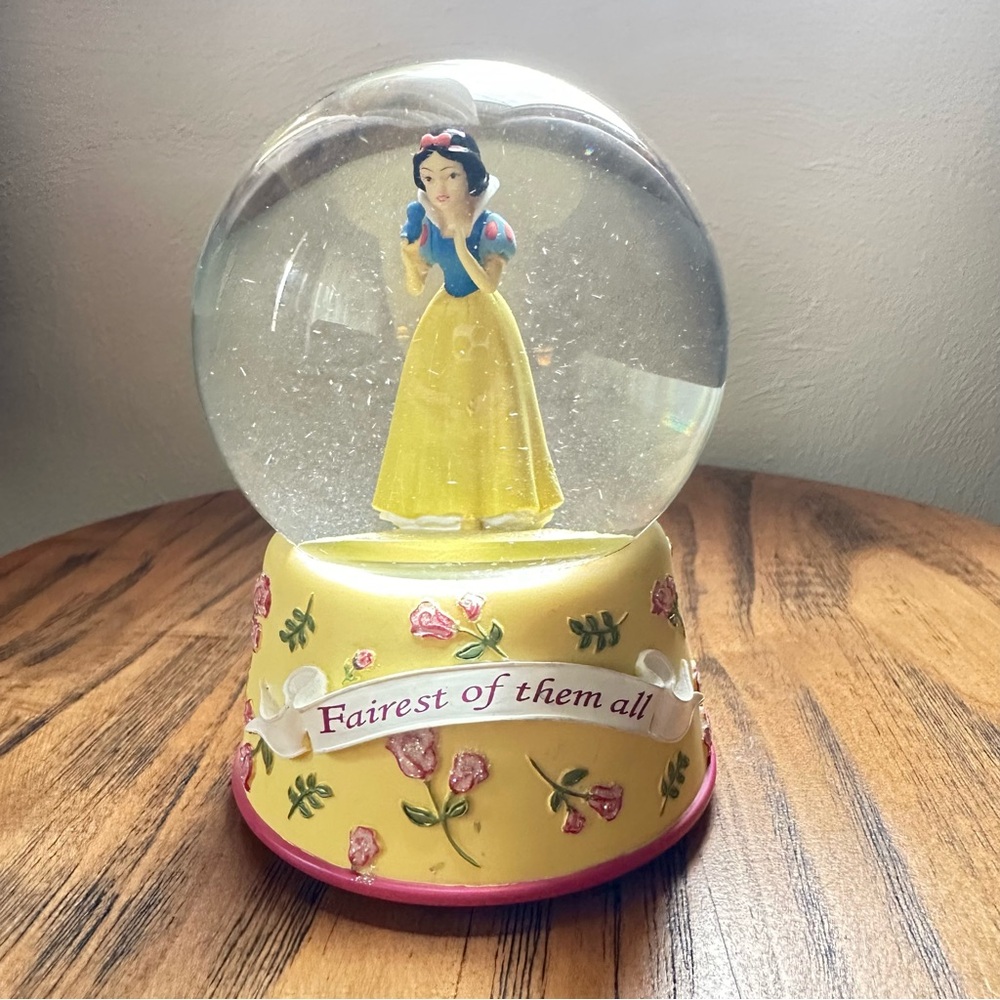Snow White Musical Water Globe with Yellow Floral Base “Waltz of the Flowers”